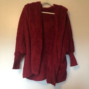 fuzzy hooded cardigan